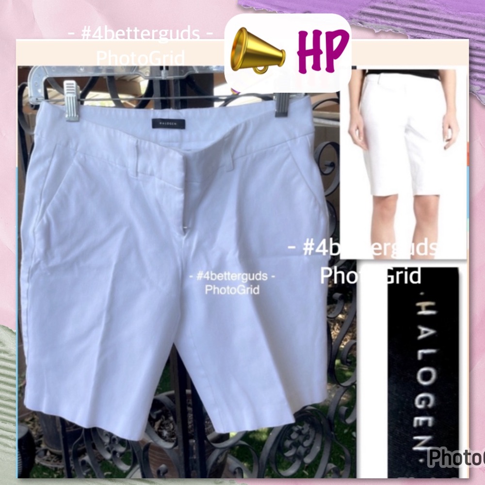 Halogen Neutral Cotton Stretch Bermuda White Short Size 4P 4 Petite